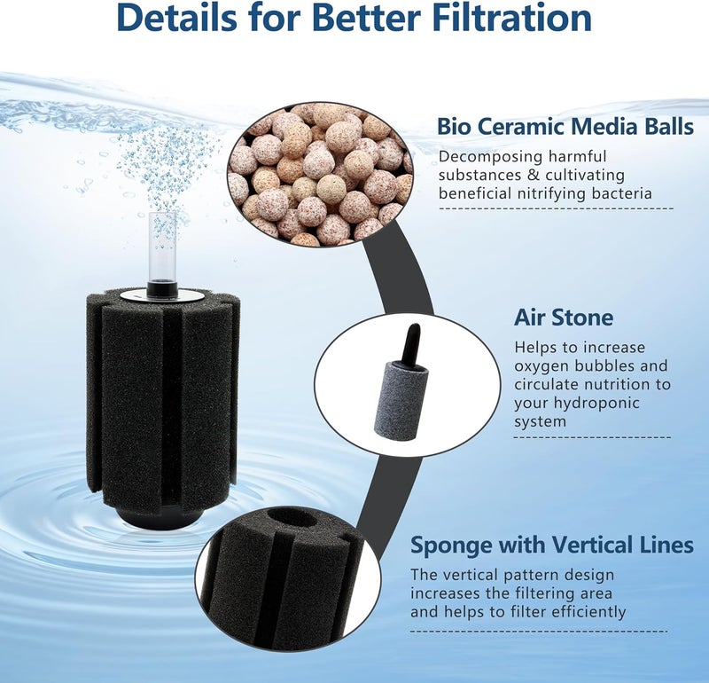 DVHEY 10-150Gal Aquarium Sponge Filter with Ceramic Media and Bubble Diffuser Ultra Quiet Fish Tank Filters fit Breeding Fry Betta Shrimp Fish Tank (1 Pack, S(10-50 Gallon)) - Image 2